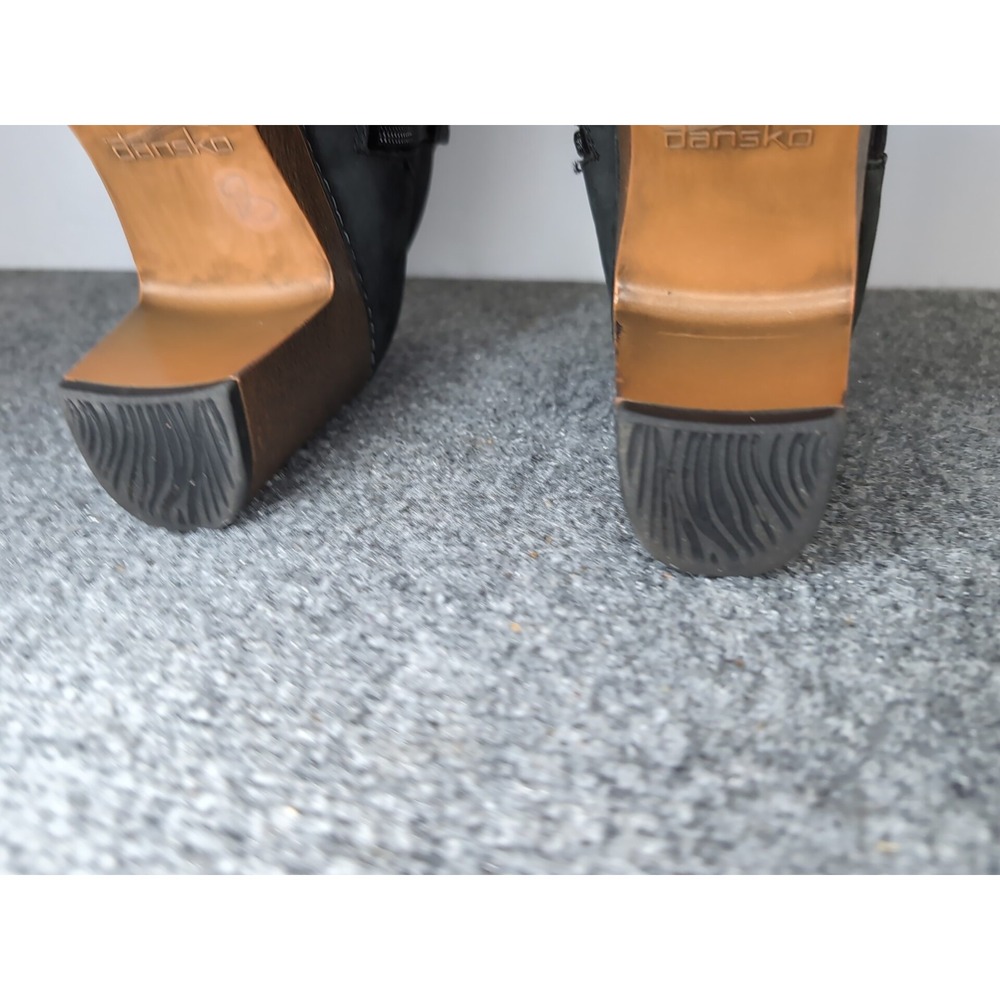 Dansko Delphina Bootie Sz 9 US / 39 Peep-Toe Platform Leather‎ Black Suede Heels - Picture 8 of 9